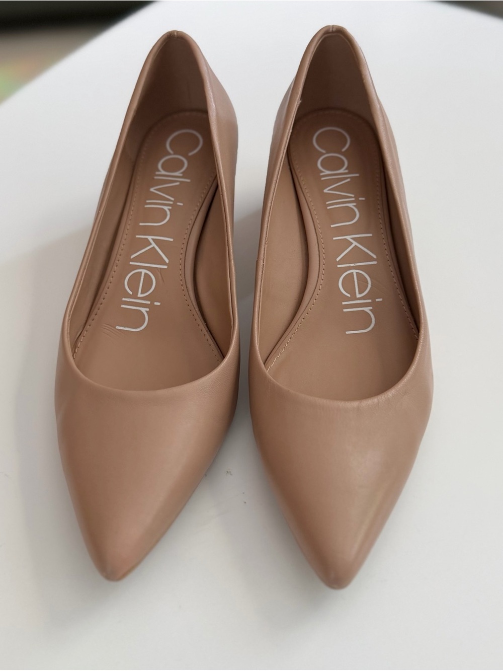 Calvin Klein Taupe Pointed-Toe Slip-On Flats